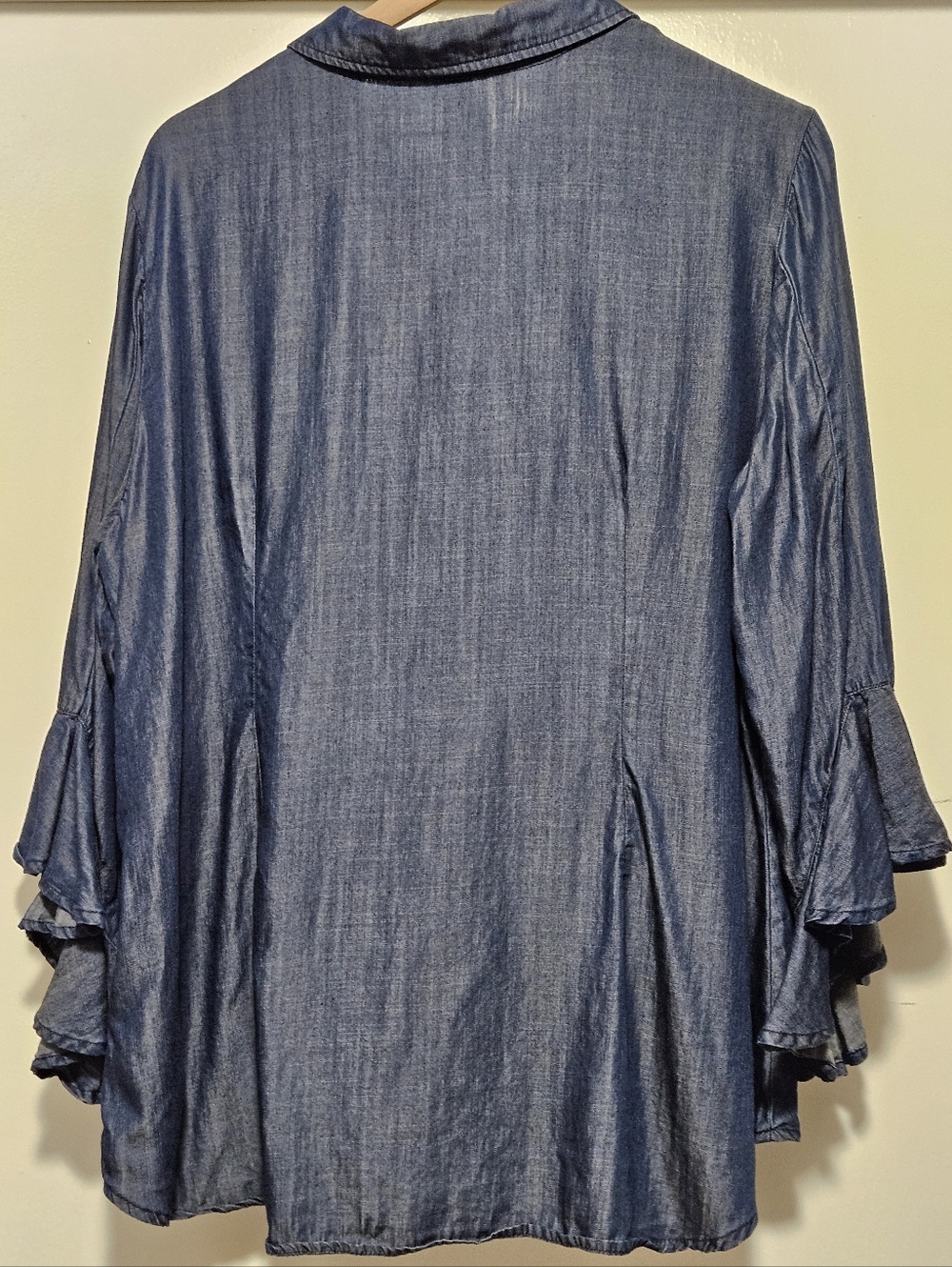Liverpool XL ruffle 3/4 sleeve button chambray denim blouse Western Cowgirl - Picture 9 of 15